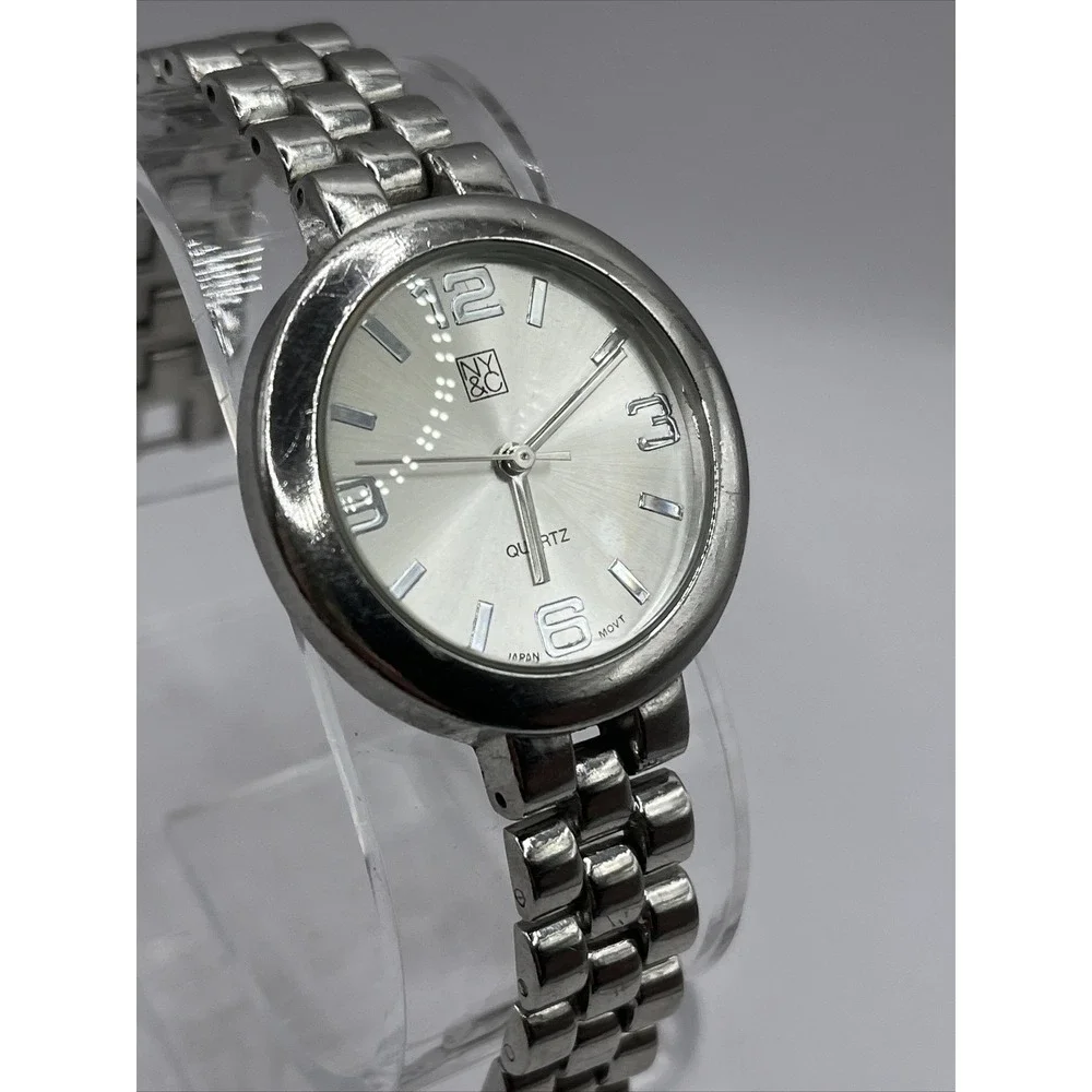 NY&C Women's Quartz Watch Silver Tone Band‎ 31mm Case- New Battery